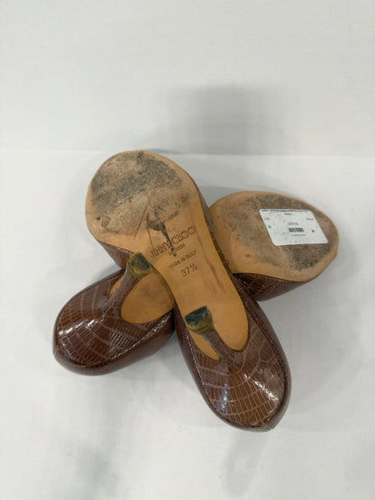 JIMMY CHOO Snakeskin Peep-toe Pump / US7-EU37.5