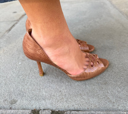 JIMMY CHOO Snakeskin Peep-toe Pump / US7-EU37.5
