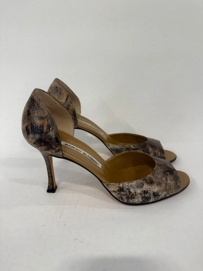 MANOLO BLAHNIK Python Leather Peep-Toe Pump / US7-EU37.5