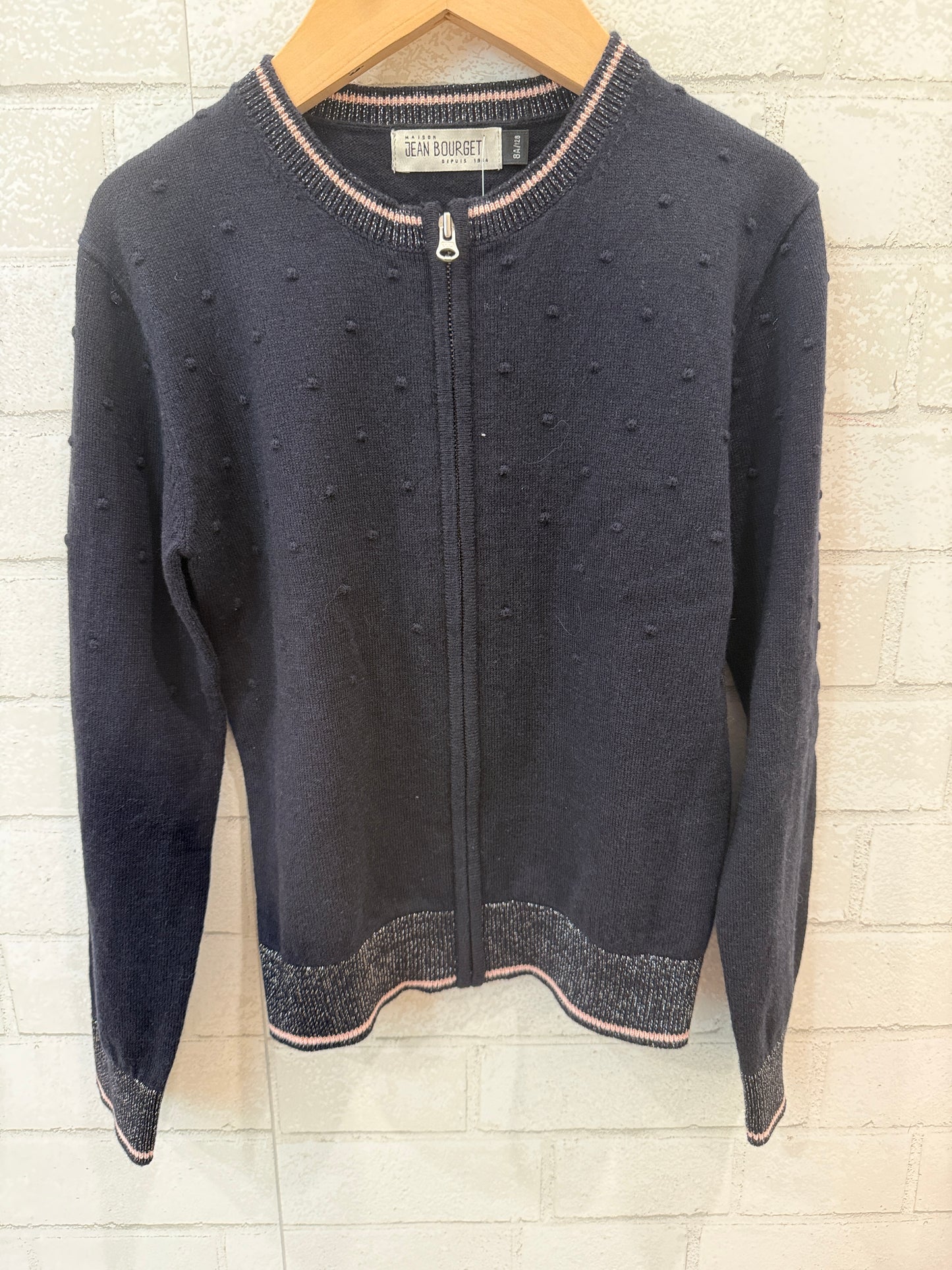 JEAN BOURGET Shimmer Details Zip Cardigan/8Y