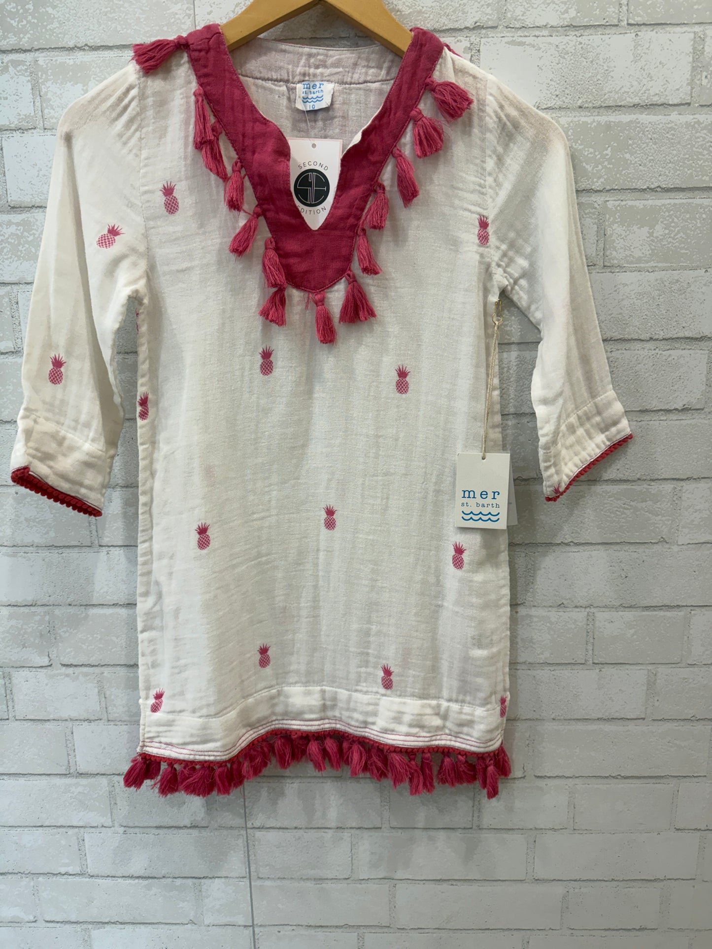 MER ST BARTH NWT Embroidered Pineapple Tassel Tunic Dress/10Y