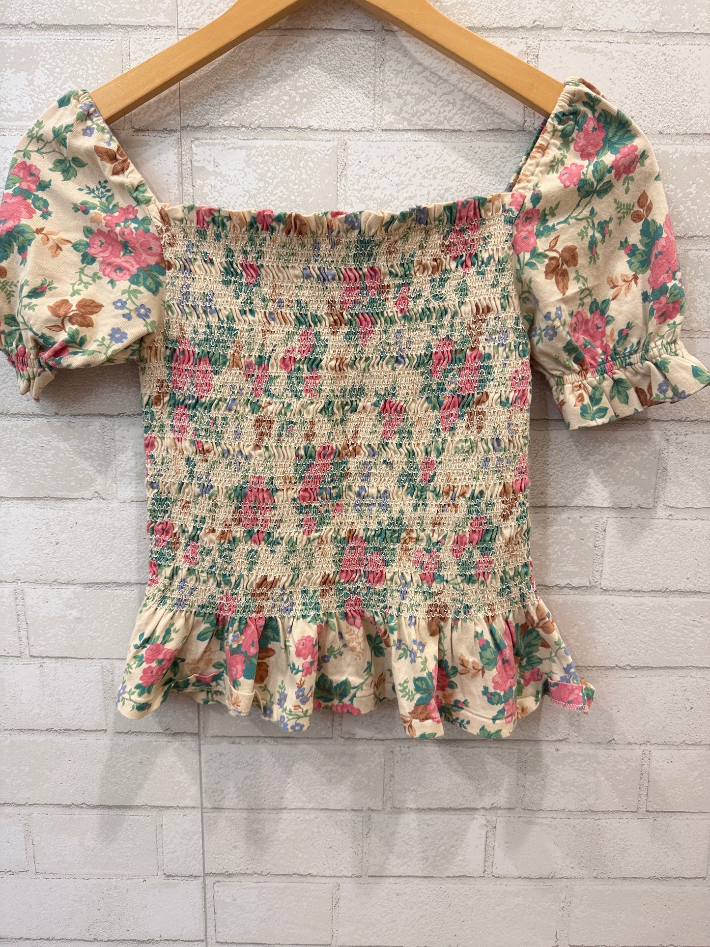POLO RALPH LAUREN Floral Print Smocked Peplum Top/12-14Y