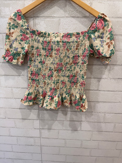 POLO RALPH LAUREN Floral Print Smocked Peplum Top/12-14Y
