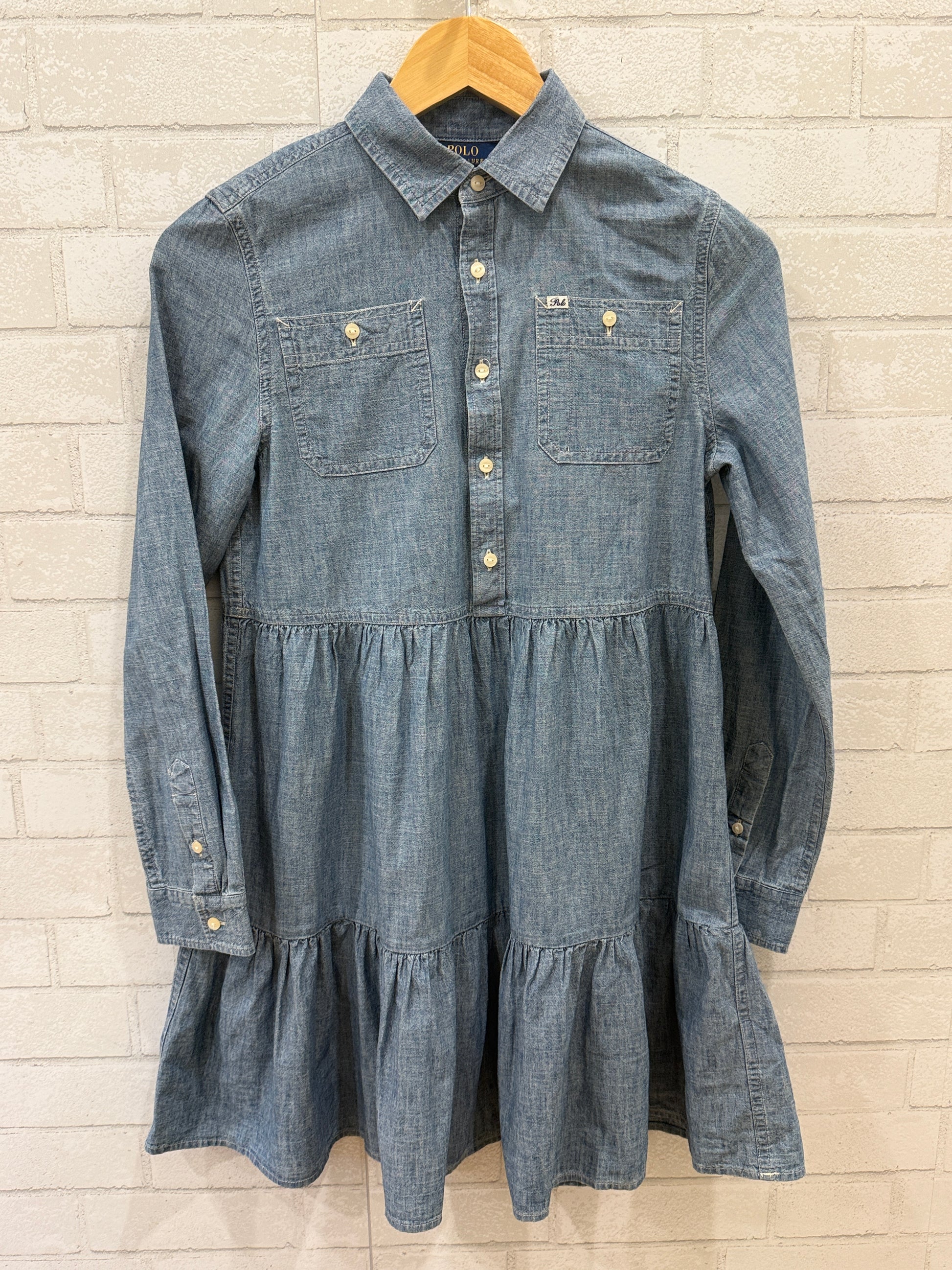 Polo Ralph Lauren Tiered Chambray Shirtdress (8-14) In Medium Blue Wash, Size 14 Yrs
