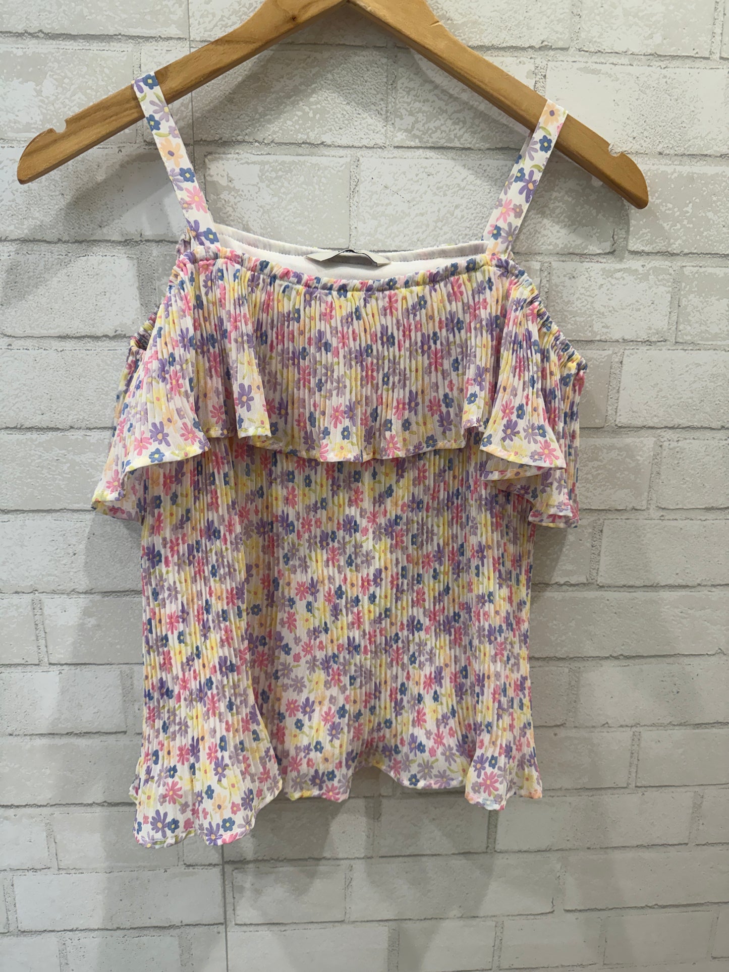 GEORGE Girls Sleeveless Flower Print Pleated Top& Skirt Set/13-14Y