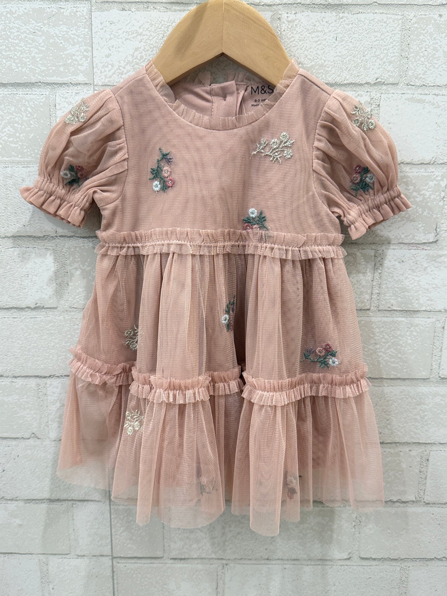 M&S NWT Floral Embroidered Mesh Dress/0-3M