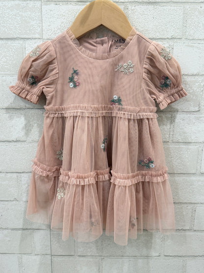 M&S NWT Floral Embroidered Mesh Dress/0-3M