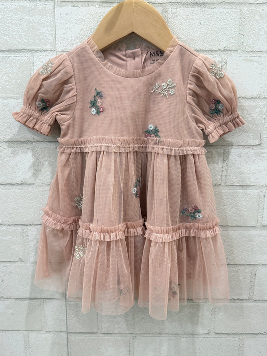 M&S NWT Floral Embroidered Mesh Dress/0-3M