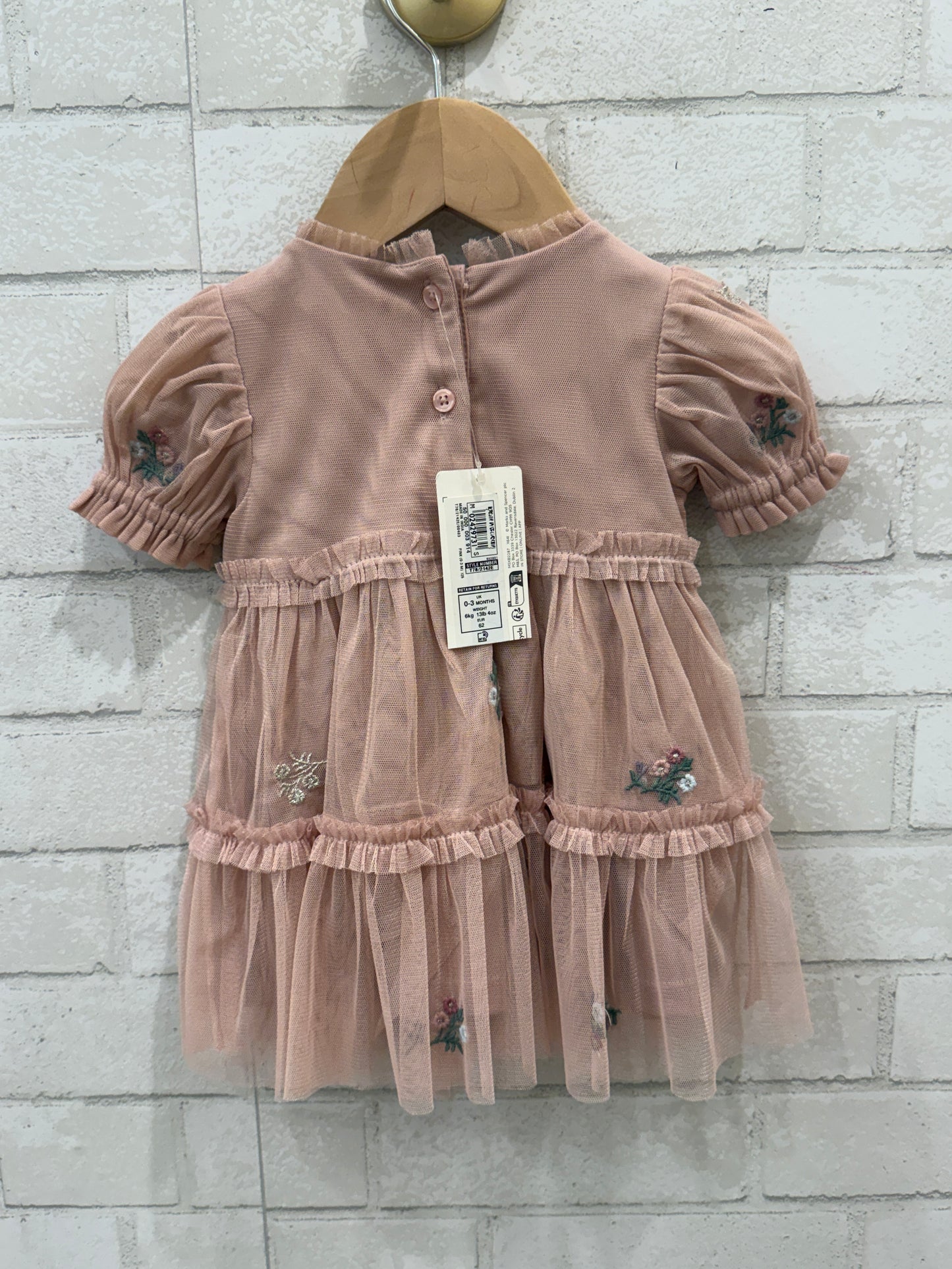 M&S NWT Floral Embroidered Mesh Dress/0-3M