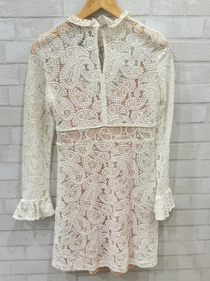 MAJE NWT LS Paisley Lace Mini Dress in Ivory with Ruffle Trim — NWT Authentic | Size S-EU36