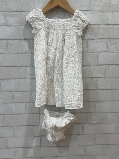 RALPH LAUREN Cotton Sleeveless Smocked Dress+Pantie/12M