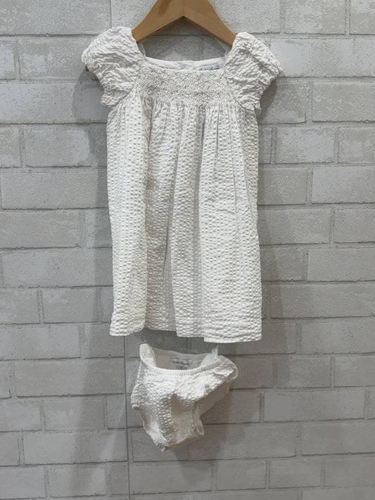 RALPH LAUREN Cotton Sleeveless Smocked Dress+Pantie/12M