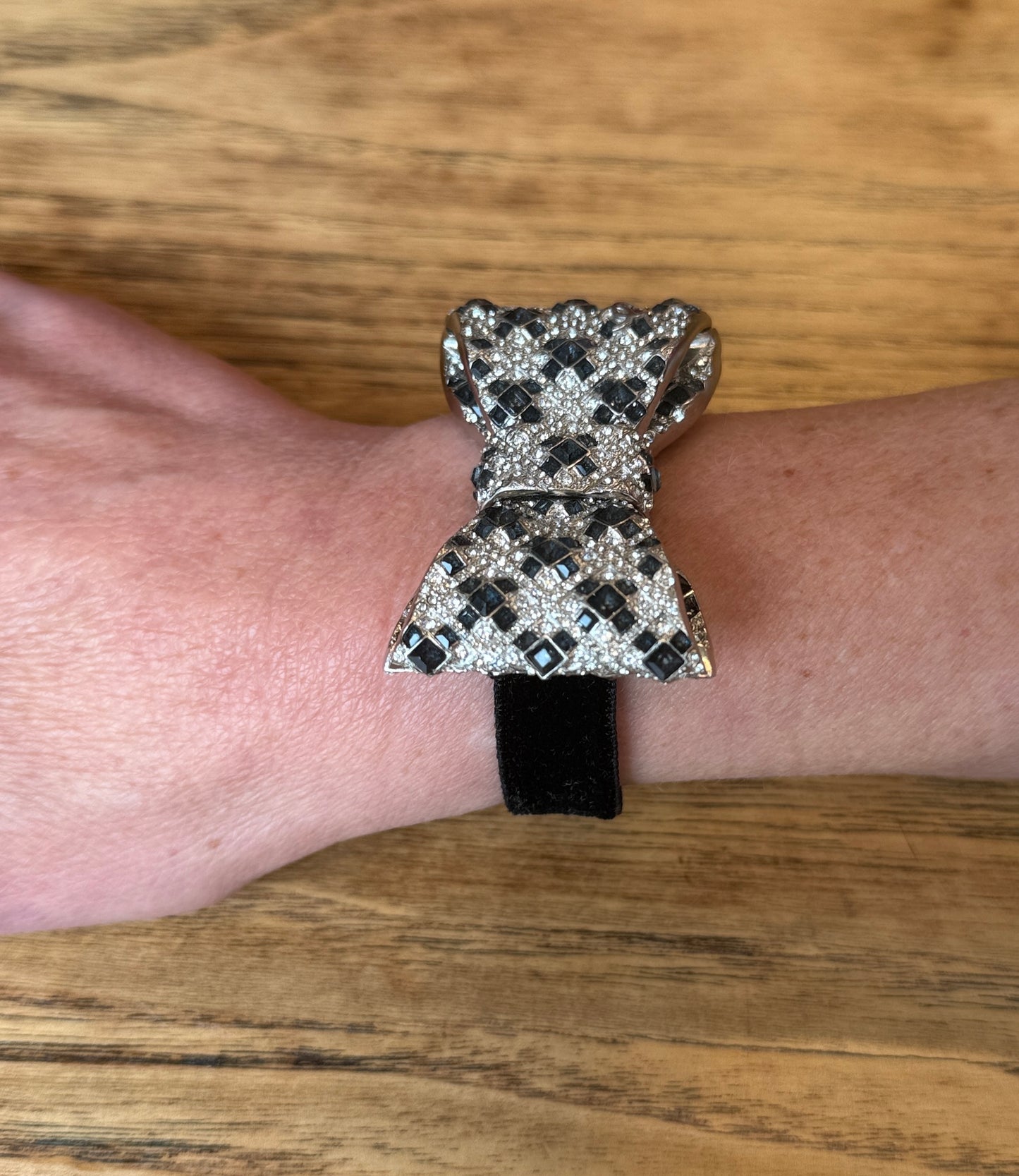 CHANEL Crystal and Velvet Bow Bracelet with CC Charm — Authentic | Karl Lagerfeld Costume Jewelry