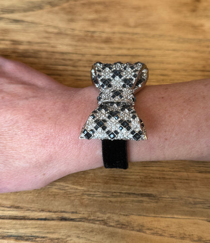 CHANEL Crystal and Velvet Bow Bracelet with CC Charm — Authentic | Karl Lagerfeld Costume Jewelry