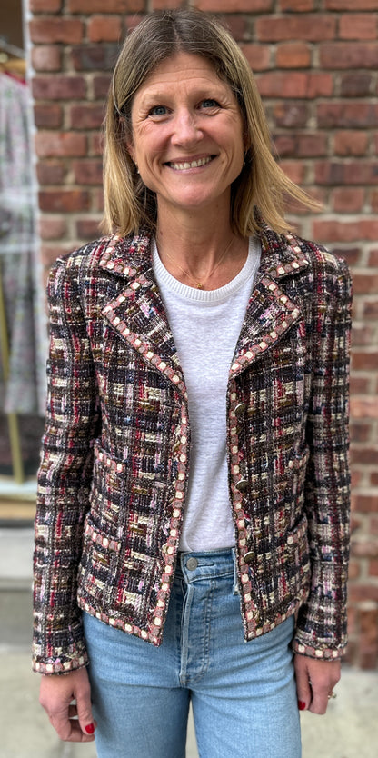 CHANEL Karl Lagerfeld Fall 2005 Multicolor Plaid Tweed Jacket with Galloon Trim — Authentic Pre-Owned | FR 36 / US 4