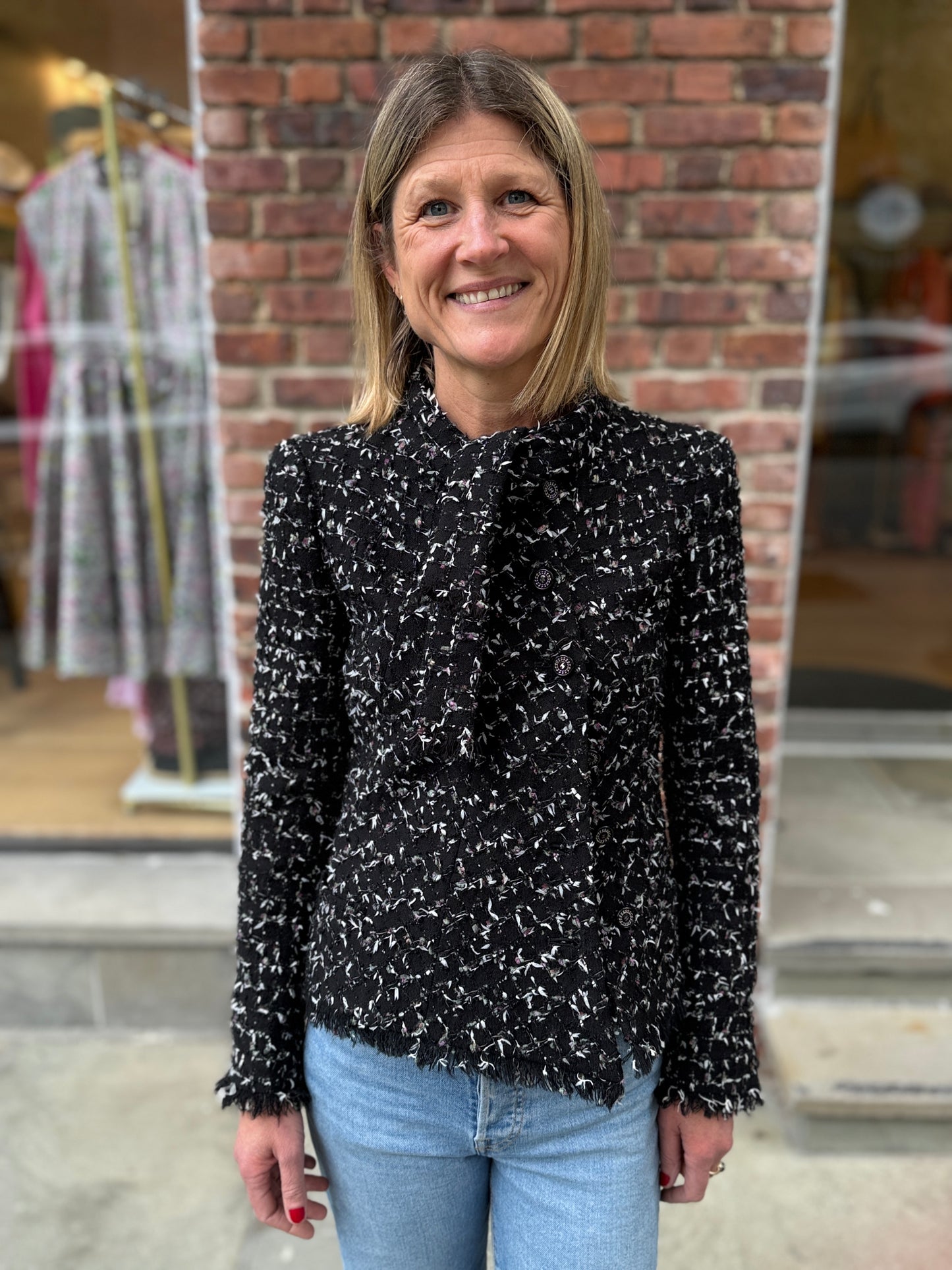 CHANEL Karl Lagerfeld Black Multicolor Bouclé Tweed Jacket with Fringe Trim — Authentic Pre-Owned | FR36 / US4