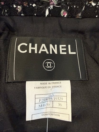 CHANEL Karl Lagerfeld Black Multicolor Bouclé Tweed Jacket with Fringe Trim — Authentic Pre-Owned | FR36 / US4