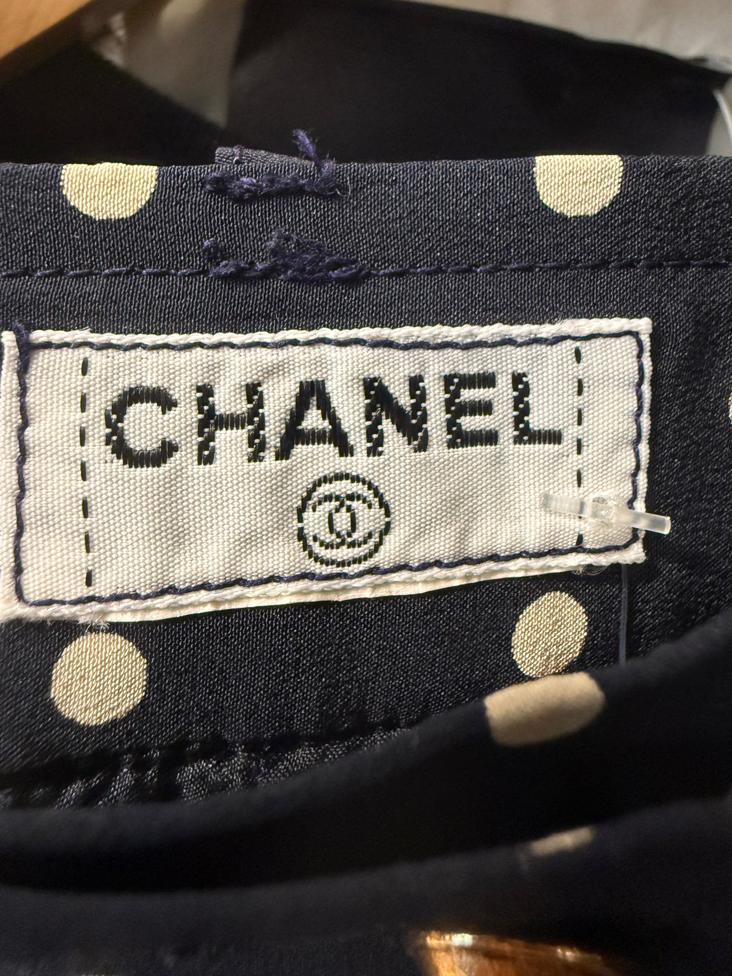 CHANEL Silk Polka Dot Pleated Wide-Leg Trousers in Navy — Authentic Pre-Owned | Karl Lagerfeld | Size XS