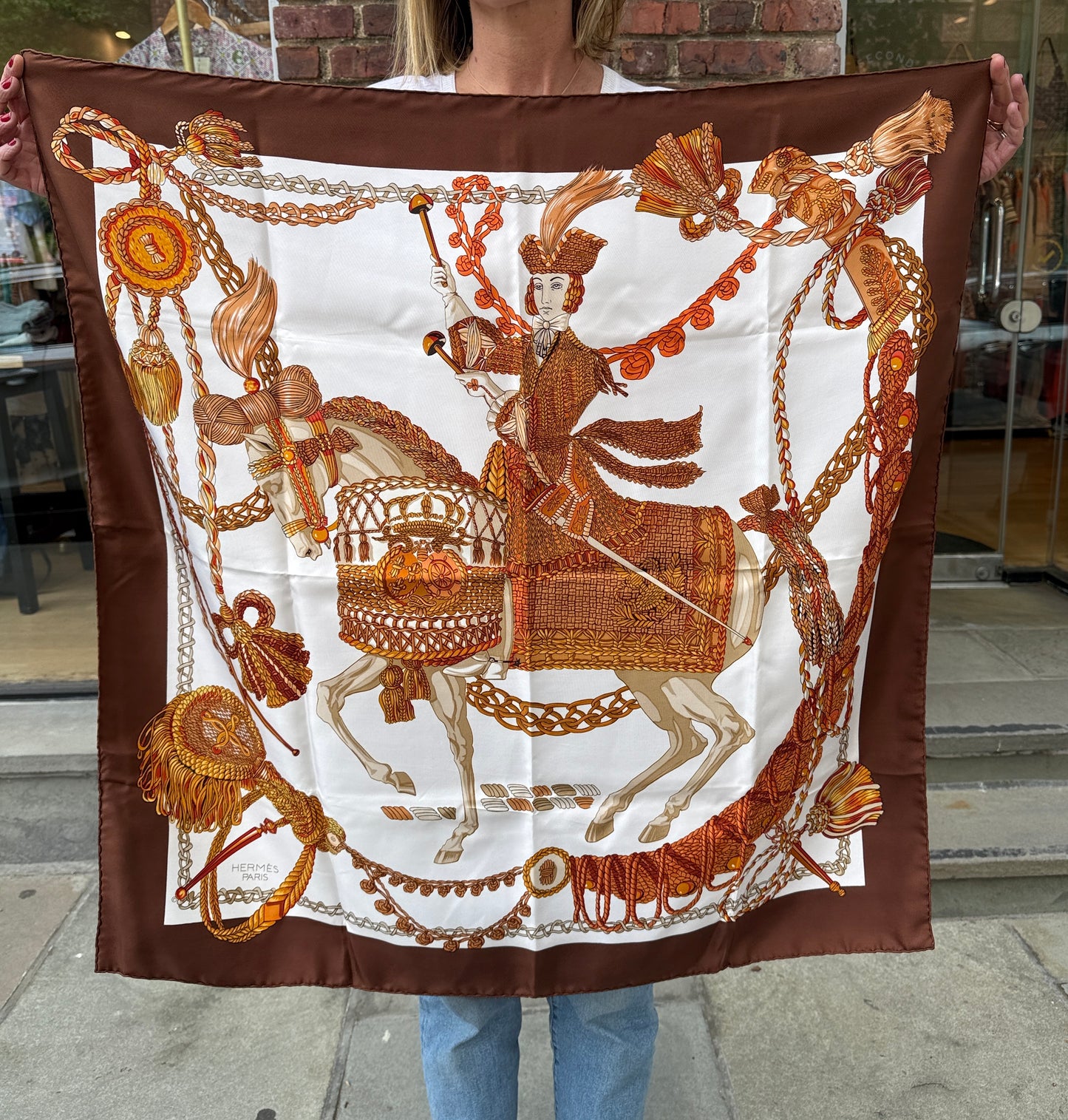 HERMES Scarf "LE TIMBALLIER" Silk Carre 90cm