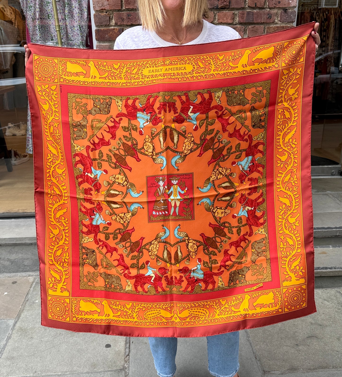 HERMES Silk Square EARLY AMERICA Scarf 90x90