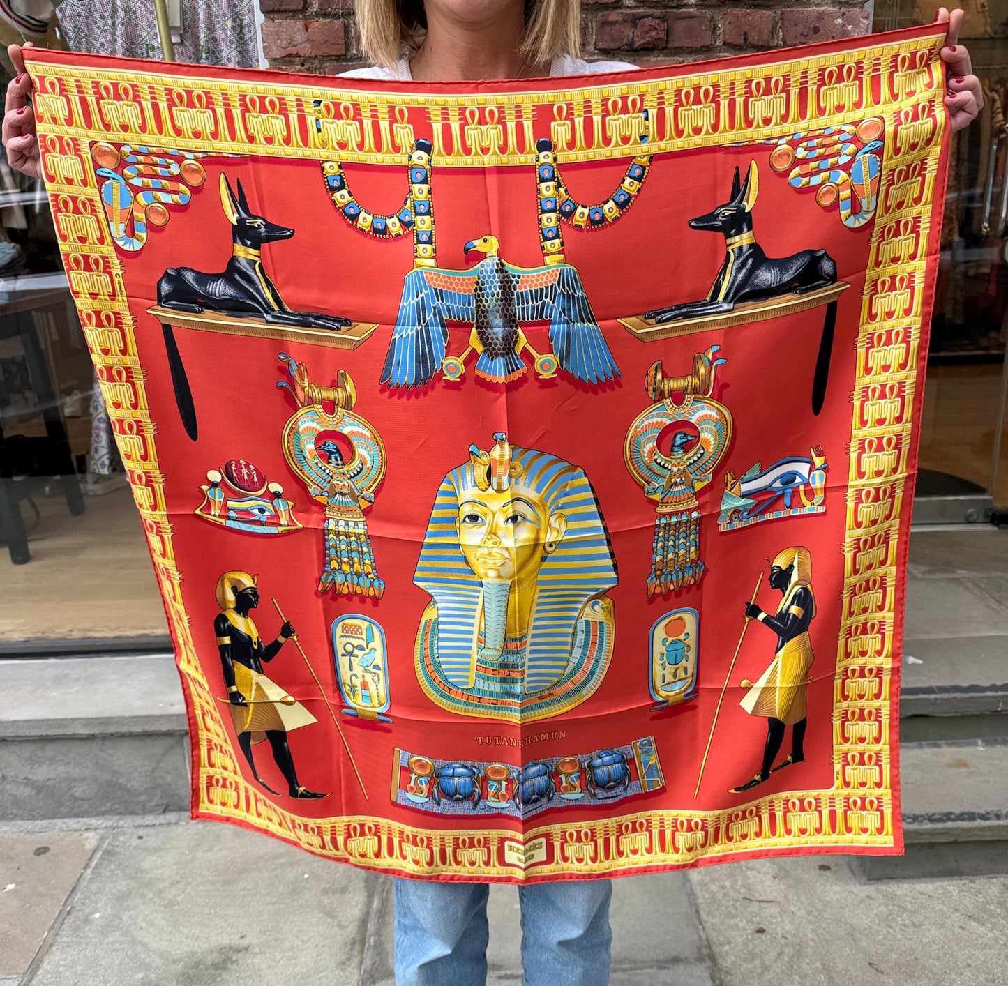 HERMES "Tuthenkhamun" 90cm Square Silk Scarf