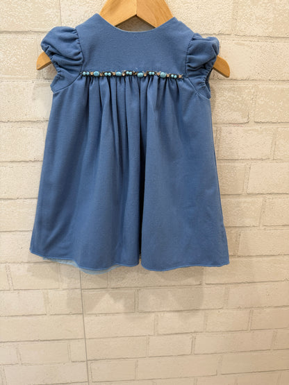 FLEURISSE No Sleeves Short Dress With Blue Pearls / 12M