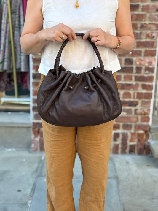 BOTTEGA VENETA Cervo Drawstring Hobo in Espresso — Good | Deerskin Leather & Braided Handles
