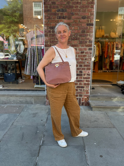 VALENTINO GARAVANI NWT Brown Nappa Leather Rockstud Shoulder Bag