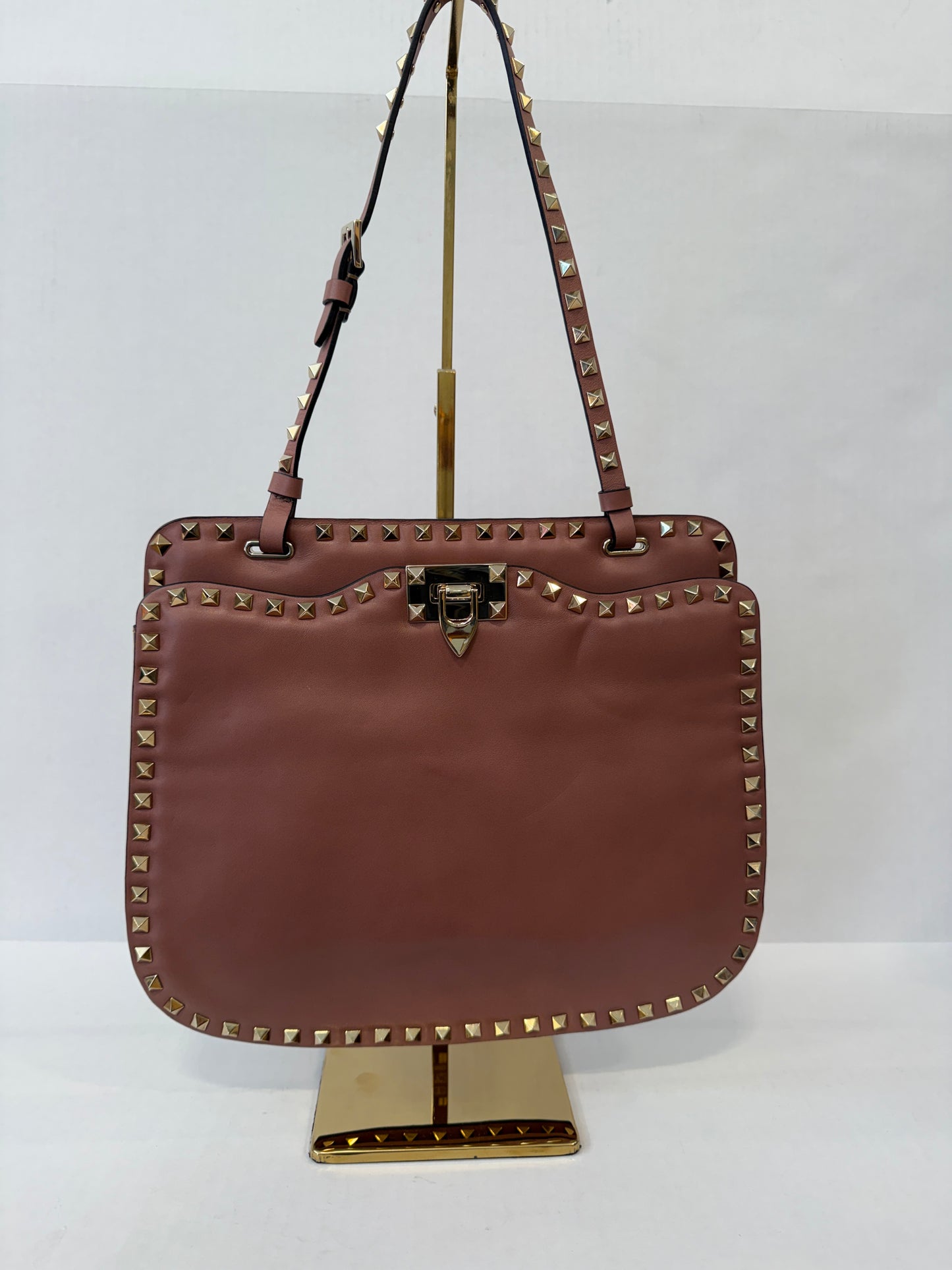 VALENTINO GARAVANI NWT Brown Nappa Leather Rockstud Shoulder Bag