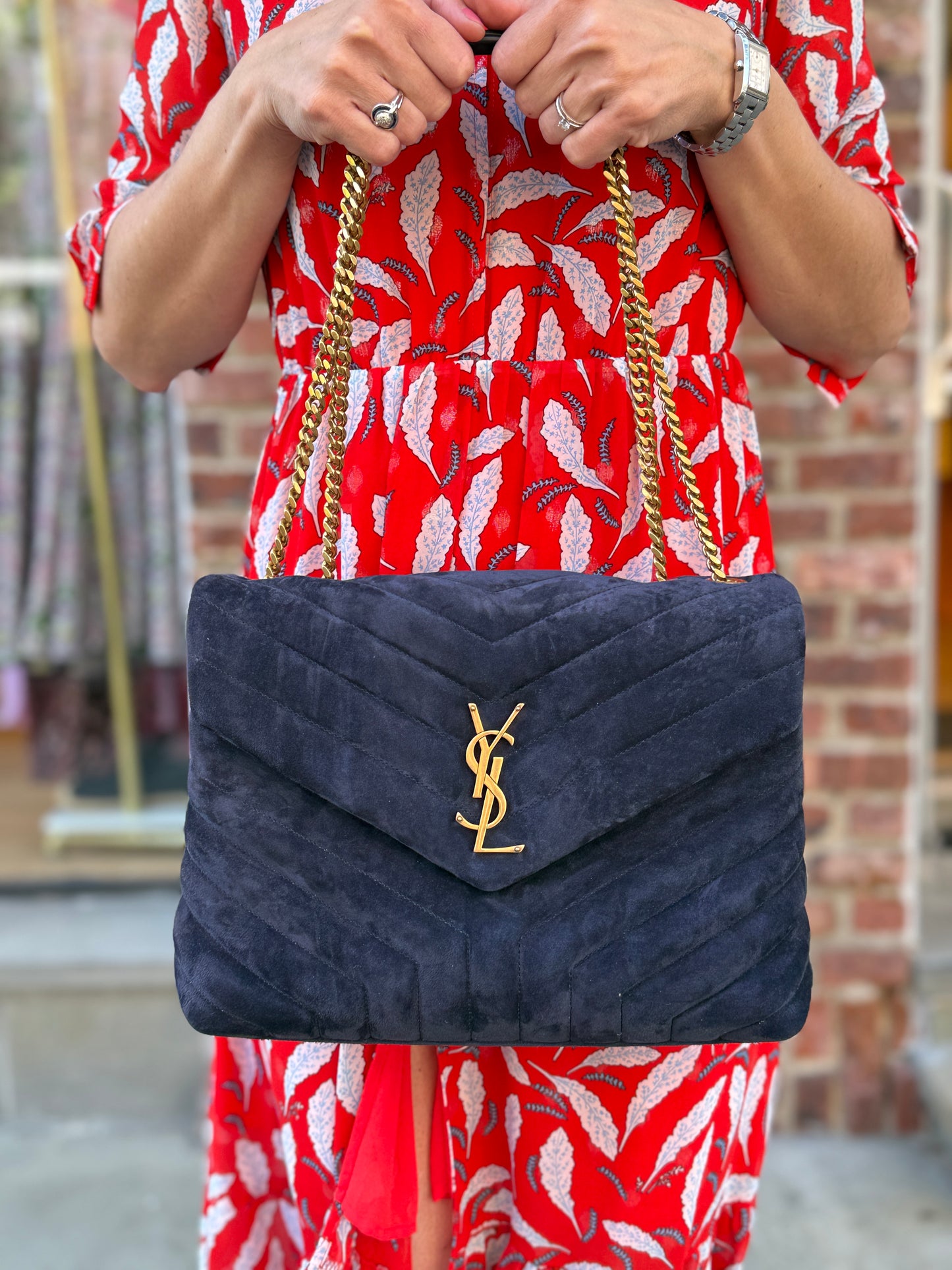 SAINT LAURENT Loulou Velvet Shoulder Bag