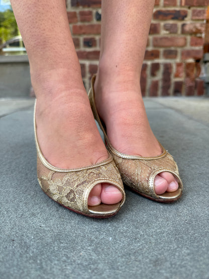 CHRISTIAN LOUBOUTIN Gold Mesh Heels Sandals/EU35-US5