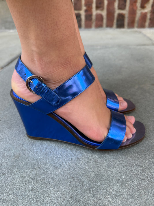 SERGIO ROSSI Leather Patent Platform Sandals/US6-EU36