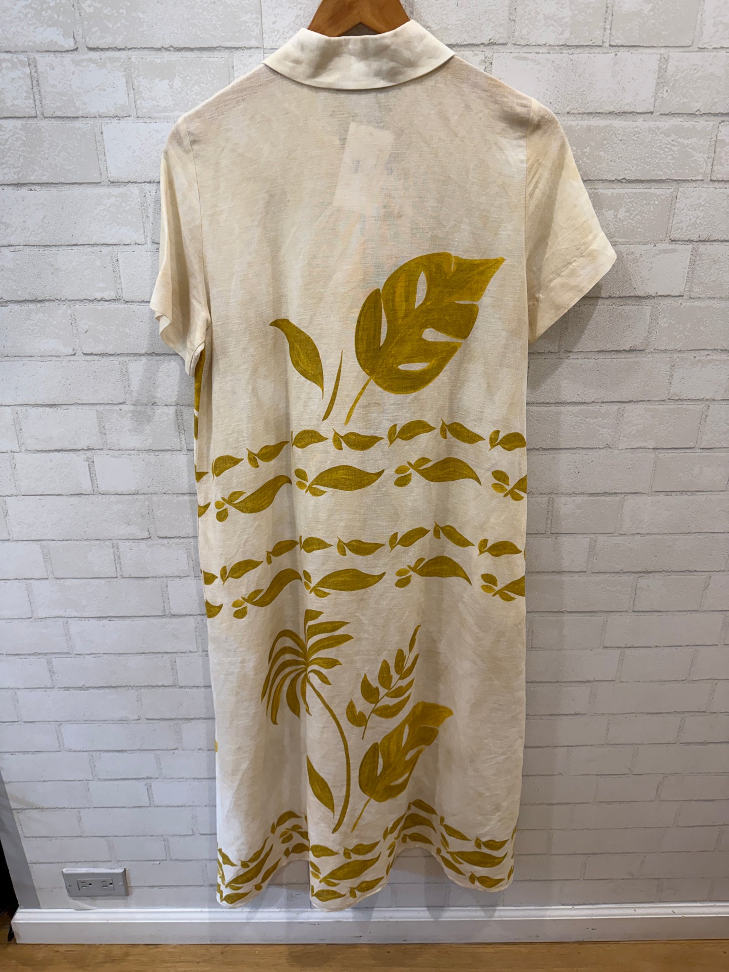 ZARA NWT Linen SS Printed Midi Shirt Dress / S