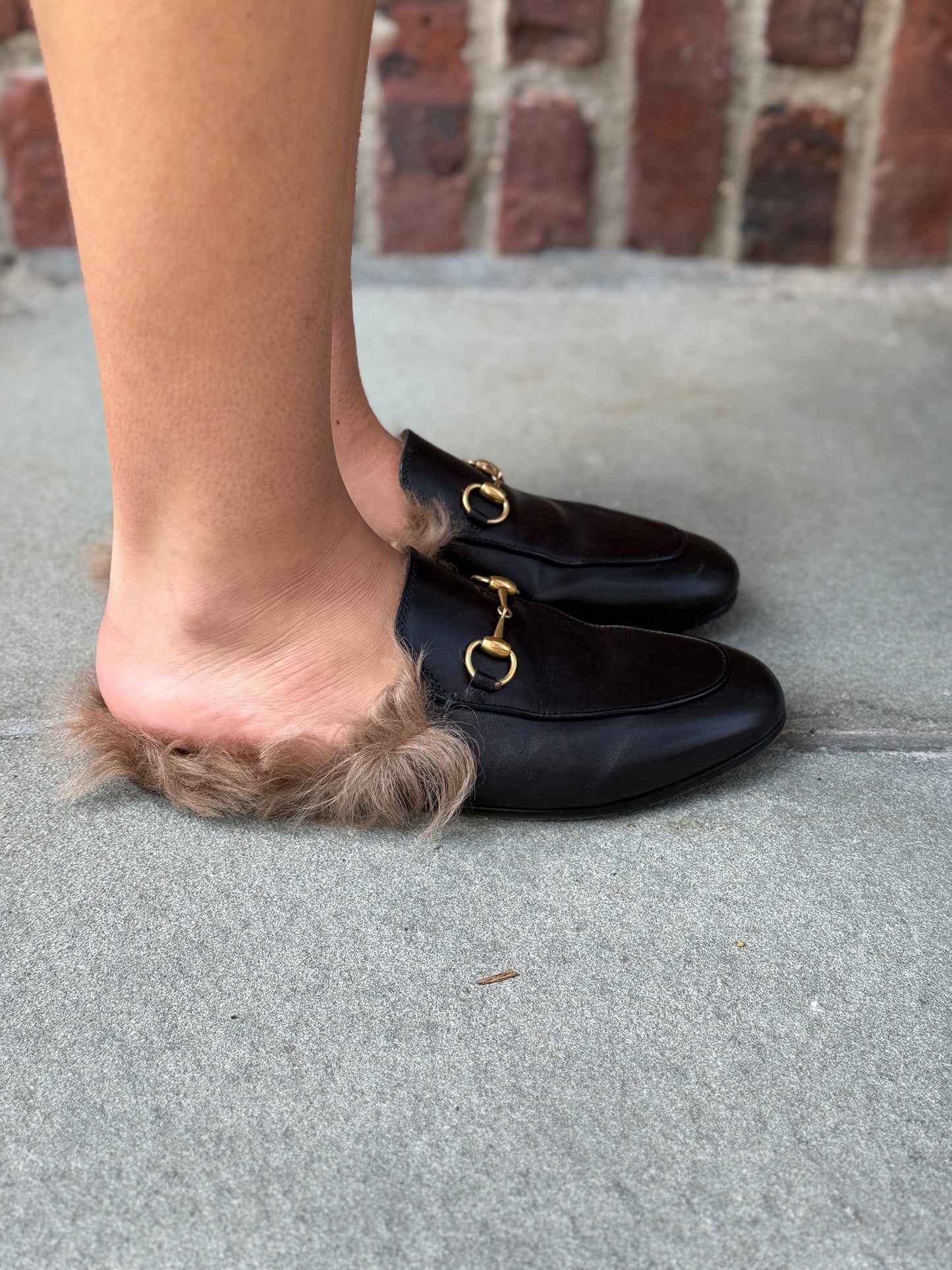 GUCCI Leather Princetown Shearing Loafers Mules/US6-EU36