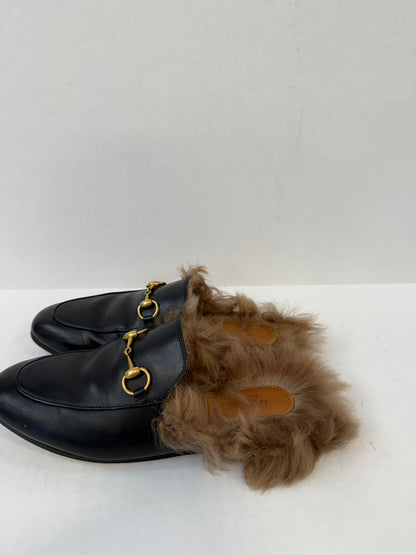 GUCCI Leather Princetown Shearing Loafers Mules/US6-EU36