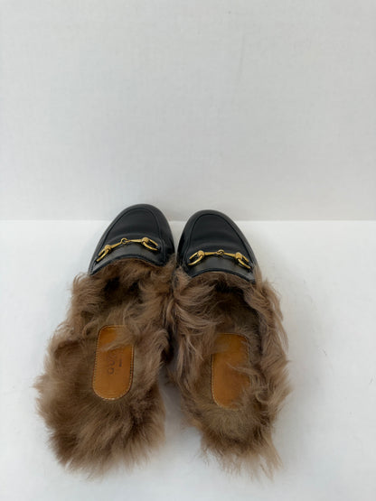 GUCCI Leather Princetown Shearing Loafers Mules/US6-EU36