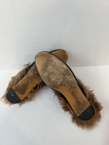 GUCCI Leather Princetown Shearing Loafers Mules/US6-EU36