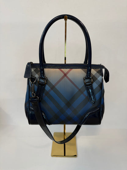 Burberry Blue Label Check Print Coated Canvas Backpack with Patent Leather Trim