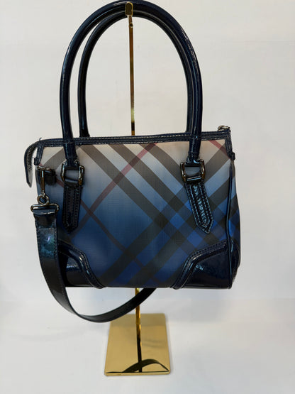 Burberry Blue Label Check Print Coated Canvas Backpack with Patent Leather Trim