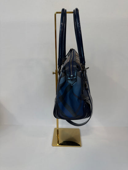 Burberry Blue Label Check Print Coated Canvas Backpack with Patent Leather Trim