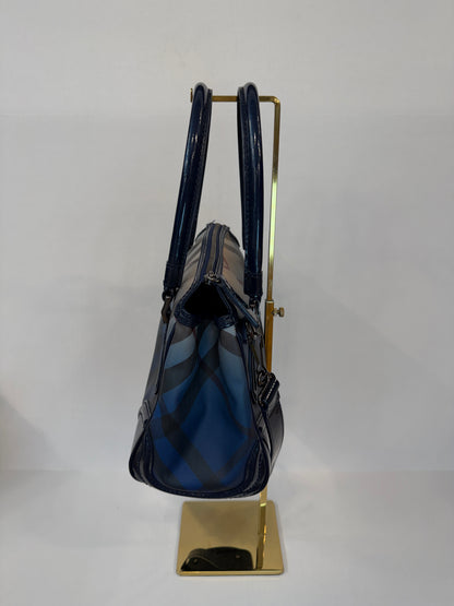 Burberry Blue Label Check Print Coated Canvas Backpack with Patent Leather Trim
