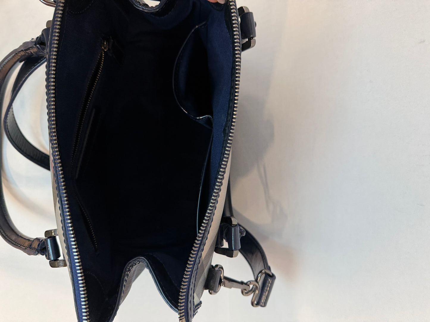 Burberry Blue Label Check Print Coated Canvas Backpack with Patent Leather Trim
