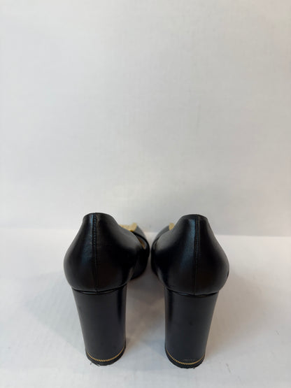 FERRAGAMO Lamb Leather Fiamma Block H Heels Pump/ US7-EU37.5
