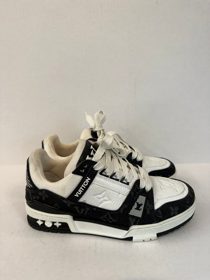 LOUIS VUITTON  LV Trainer Sneakers in White Leather & Black Monogram Denim — Authentic Pre-Owned | Virgil Abloh | US7-EU37.5