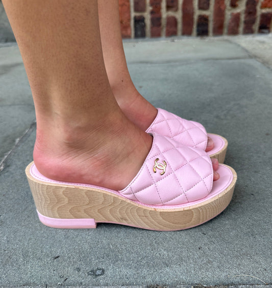CHANEL Quilted CC Platform Slides in Pink Lambskin — Authentic Pre-Owned | US6.5-EU37