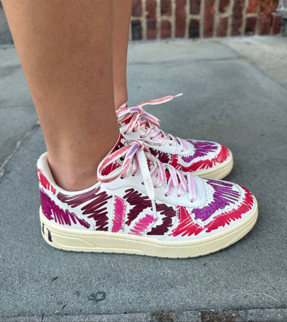 VEJA & MARNI V-10 Scribble Leather Sneaker in Pink & Purple — Excellent | EU36 / US6