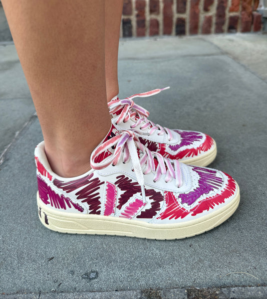 VEJA & MARNI V-10 Scribble Leather Sneaker in Pink & Purple — Excellent | EU36 / US6
