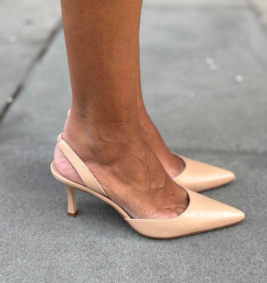 MANOLO BLAHNIK Leather Beige Slingback US9 - EUR38.5