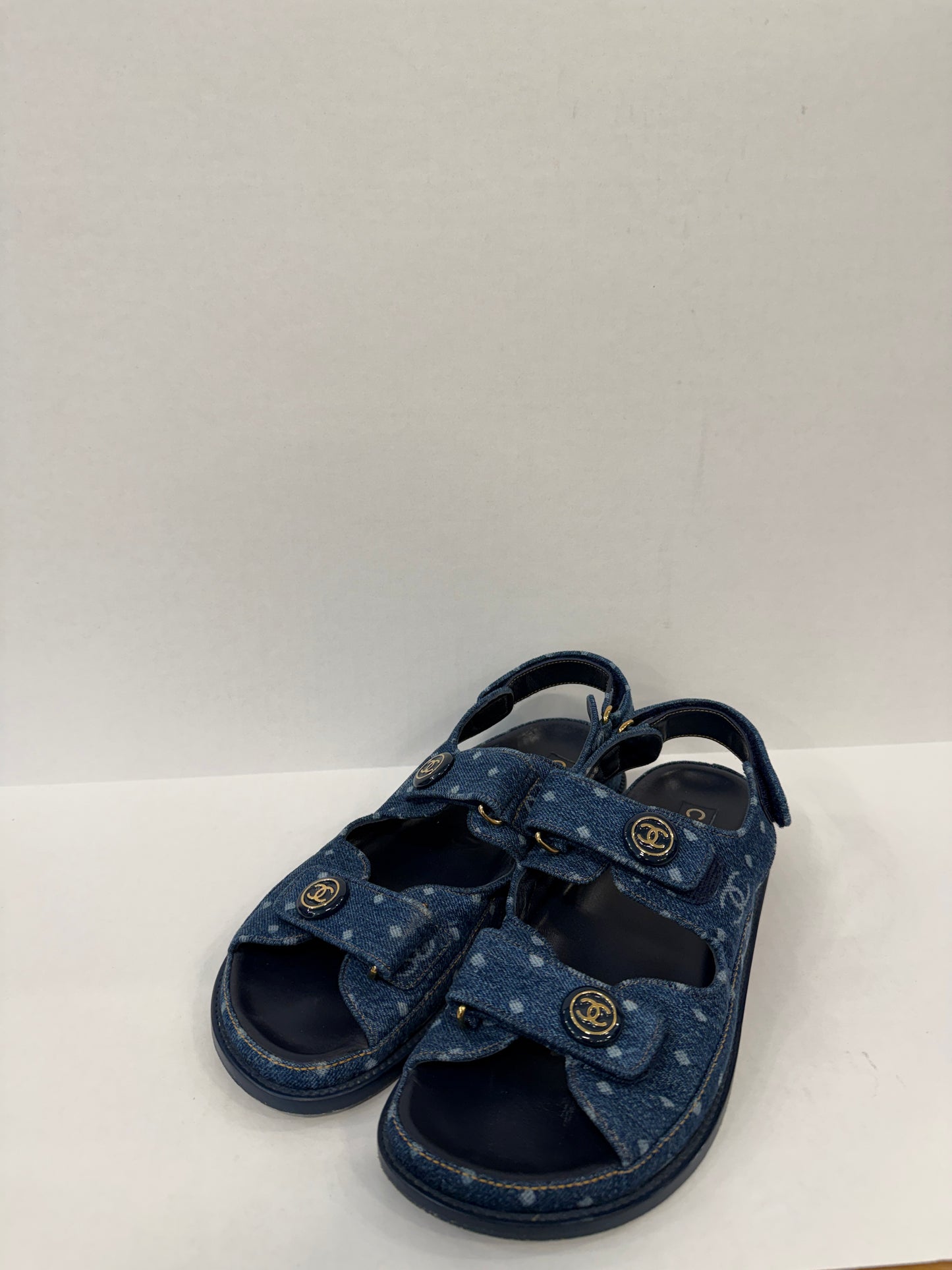 CHANEL 23P Printed Denim CC Dad Sandals / US7.5-EU38.5