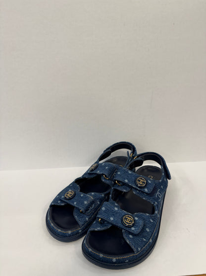 CHANEL 23P Printed Denim CC Dad Sandals / US7.5-EU38.5